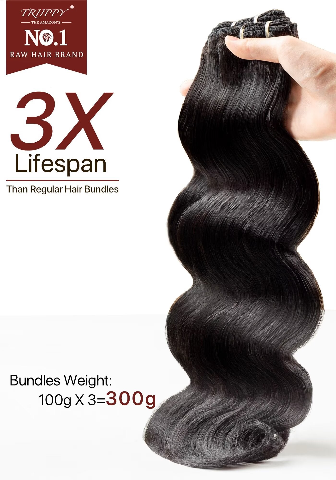 TRIIPPY Body Wave Bundles Human Hair,100% Raw Cambodian Hair Wavy 3 Bundles,Triple The Lifespan Over Regular Virgin Hair Bundle,No.1 Raw Hair Brand On Amazon Natural Color