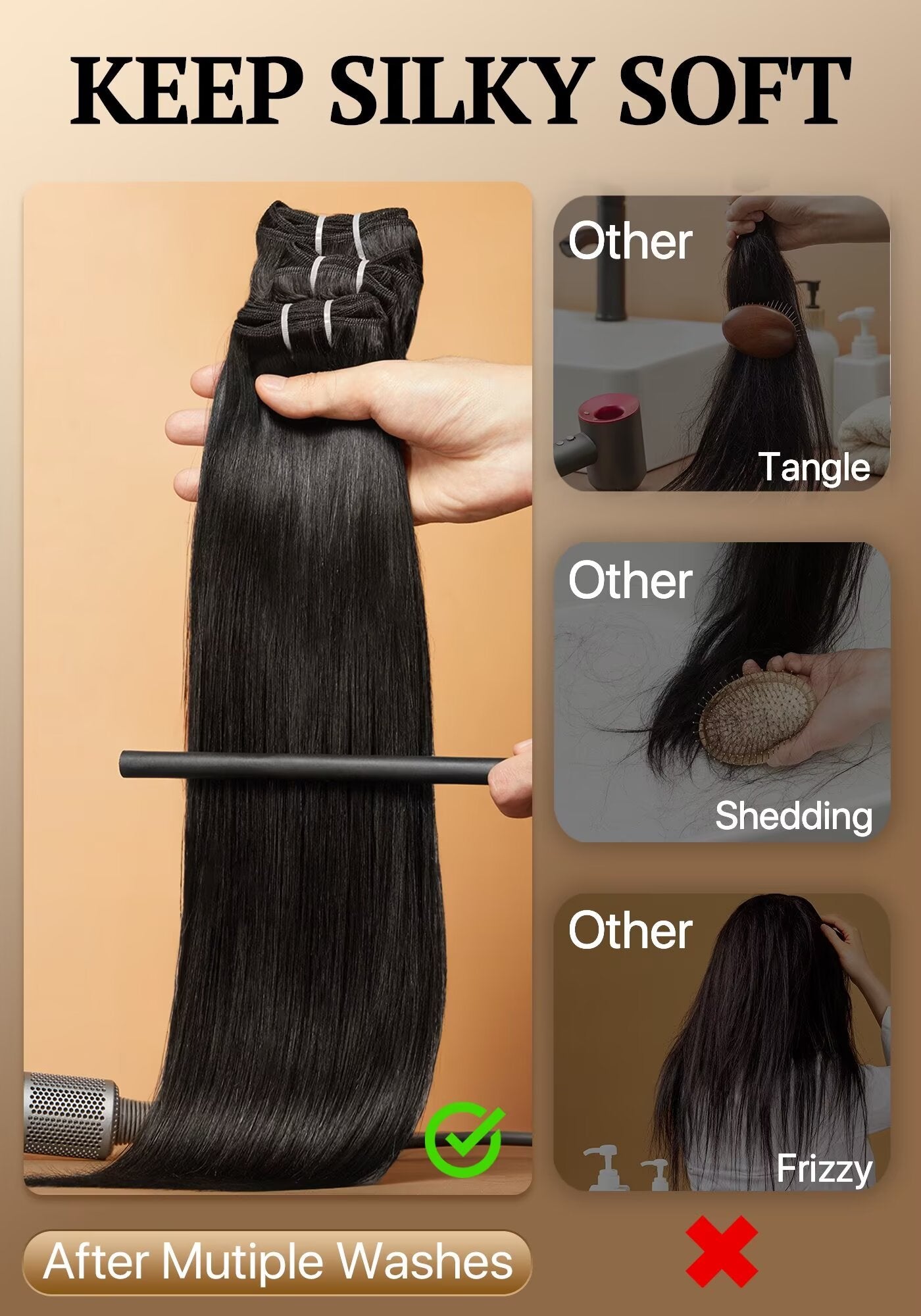 TRIIPPY Straight Bundles Human Hair,100% Raw Cambodian Hair Sew In Weave 3 Bundles ,Triple The Lifespan Over Regular Virgin Hair Bundle,No.1 Raw Hair Brand On Amazon(Natural Color)