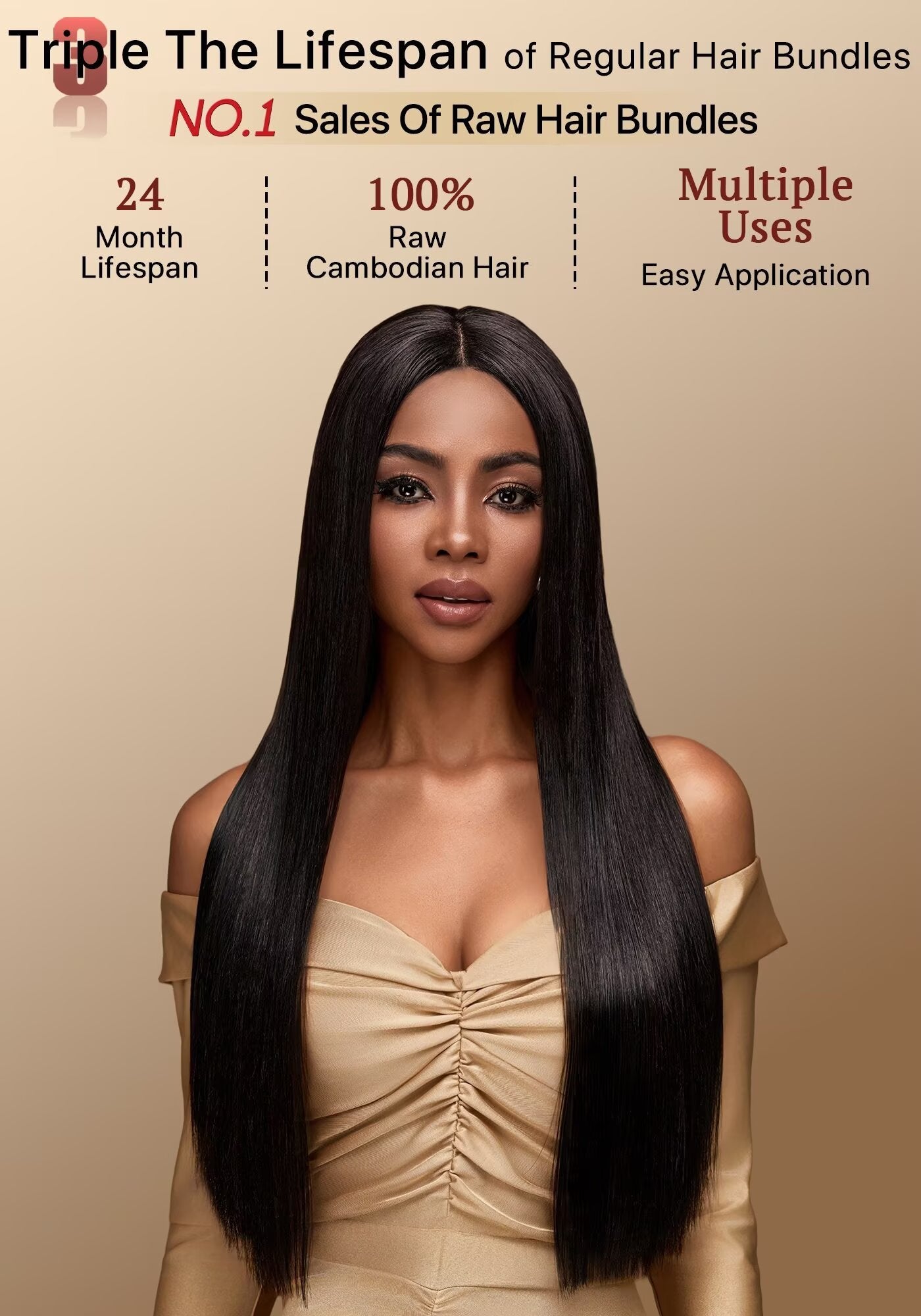TRIIPPY Straight Bundles Human Hair,100% Raw Cambodian Hair Sew In Weave 3 Bundles ,Triple The Lifespan Over Regular Virgin Hair Bundle,No.1 Raw Hair Brand On Amazon(Natural Color)