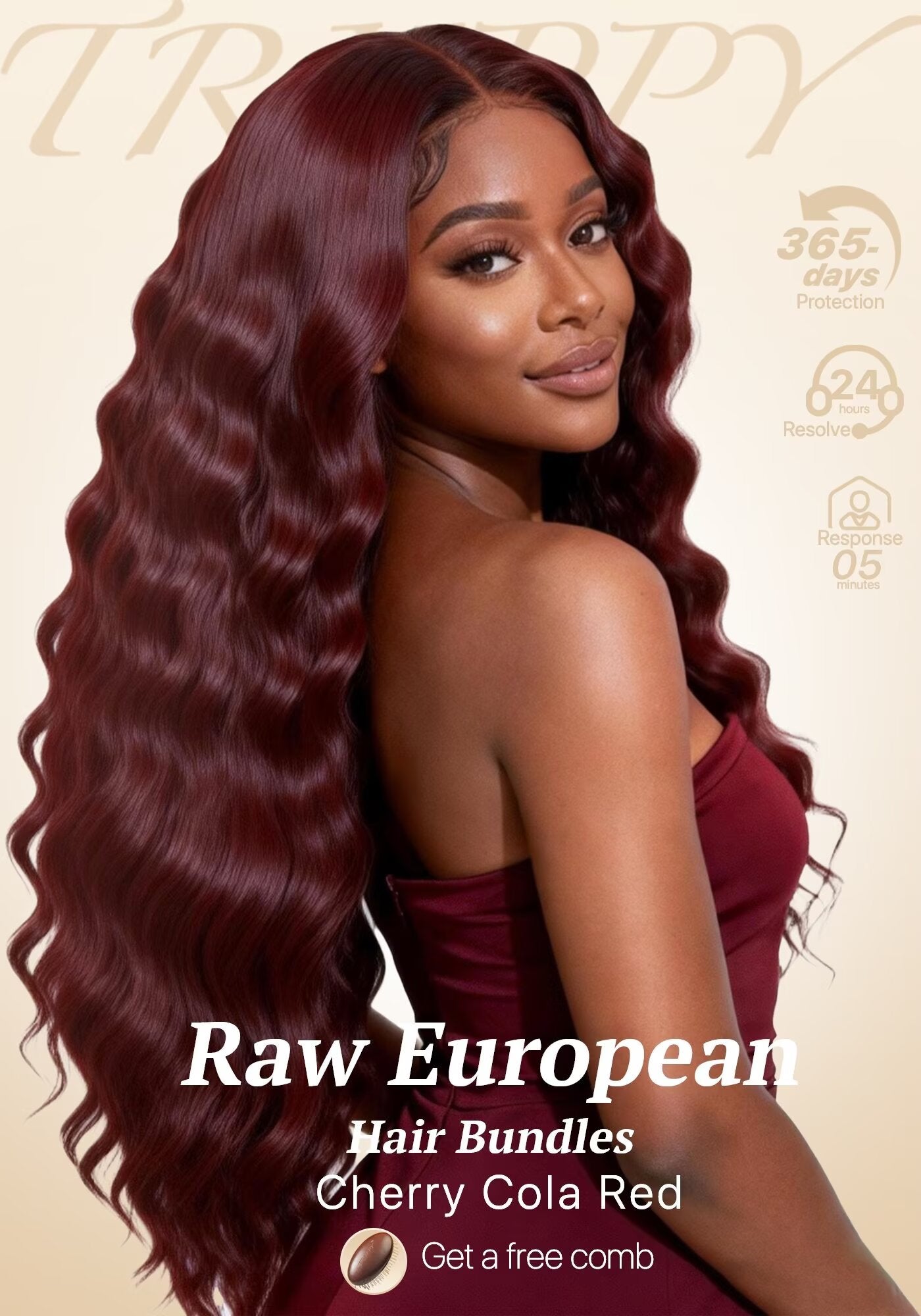 TRIIPPY Burgundy Natural Body Wave Bundles Human Hair,100% Vietnamese Raw Human Hair Sew in Weave 3 Bundles,5X Lifespan Over Regular 99j Hair,No.1 Raw Hair Brand On Amazon