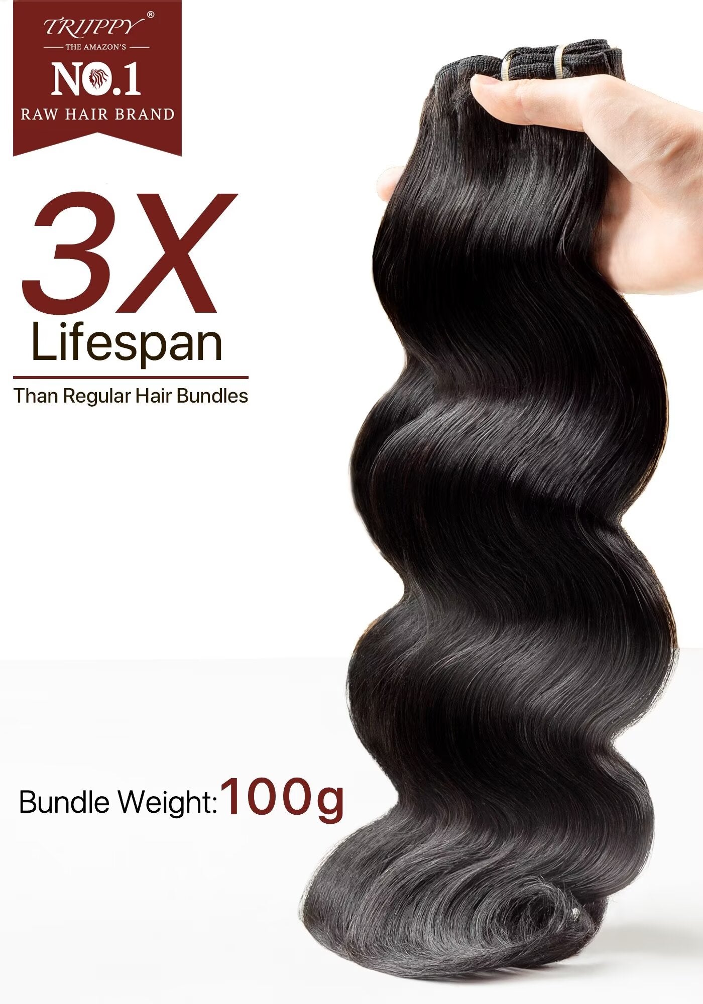 TRIIPPY Body Wave Bundles Human Hair,100% Raw Cambodian Hair Wavy Single Bundle,Triple The Lifespan Over Regular Virgin Hair Bundle,No.1 Raw Hair Brand On Amazon(Natural Color)