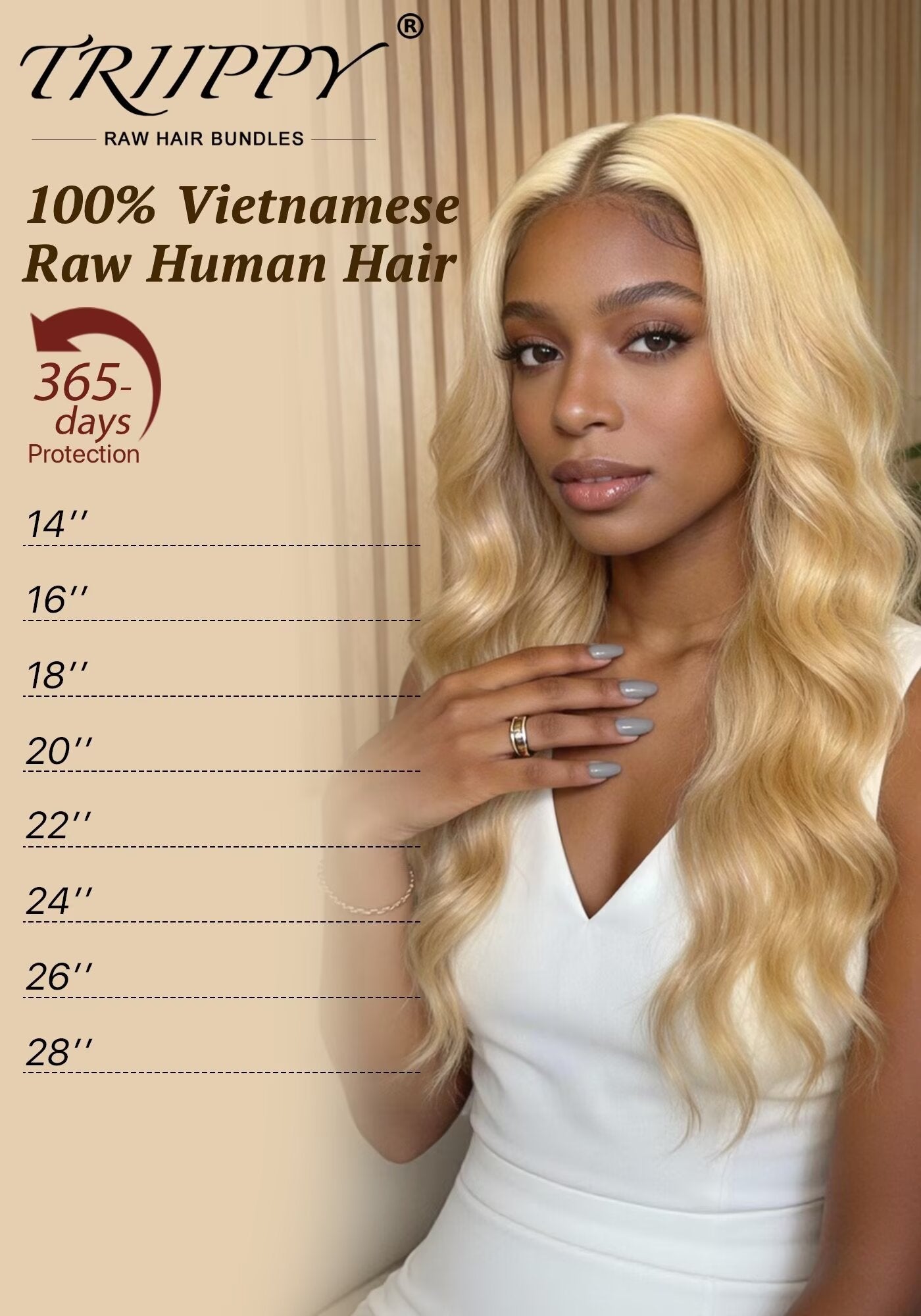 TRIIPPY Natural Honey Blonde Bundles Human Hair,100% Vietnamese Raw Human Hair Natural Body Wave Sew in Weave 3 Bundles,5X Lifespan Over Regular 613 Hair,No.1 Raw Hair Brand On Amazon