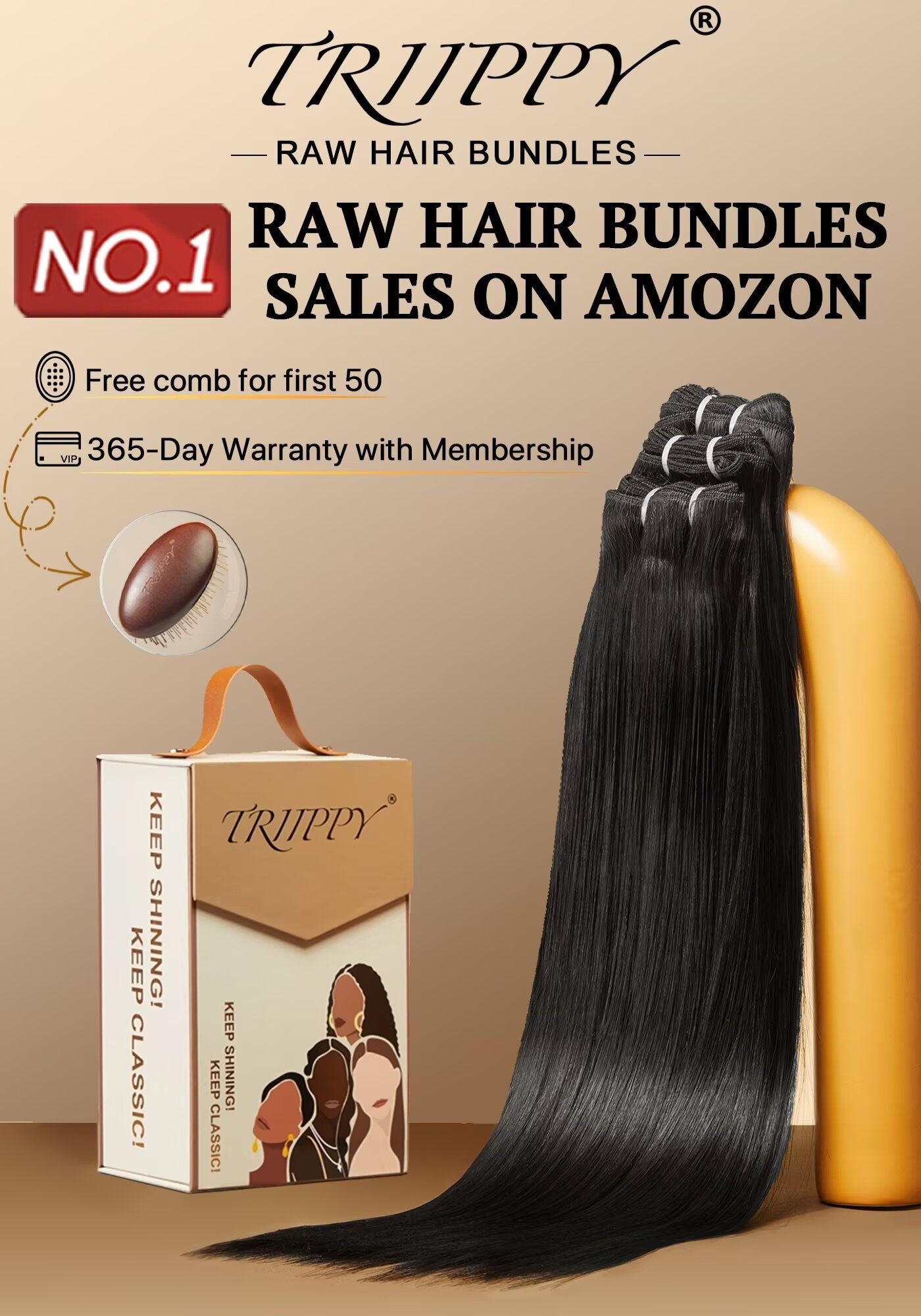 TRIIPPY Straight Bundles Human Hair,100% Raw Cambodian Hair Sew In Weave 3 Bundles ,Triple The Lifespan Over Regular Virgin Hair Bundle,No.1 Raw Hair Brand On Amazon(Natural Color)