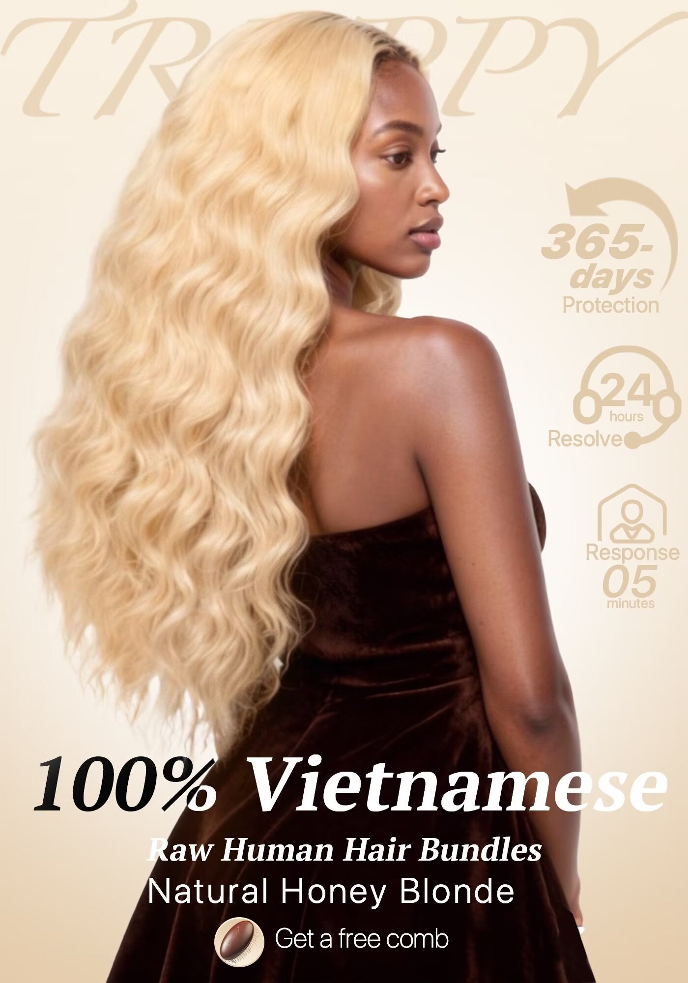 TRIIPPY Natural Honey Blonde Bundles Human Hair,100% Vietnamese Raw Human Hair Natural Body Wave Sew in Weave 3 Bundles,5X Lifespan Over Regular 613 Hair,No.1 Raw Hair Brand On Amazon