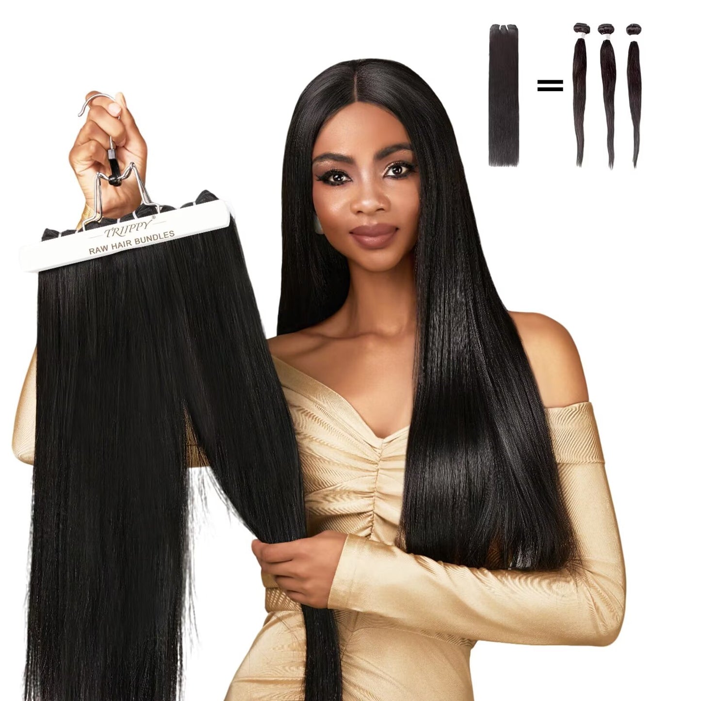 TRIIPPY Straight Bundles Human Hair,100% Raw Cambodian Hair Sew In Weave 3 Bundles ,Triple The Lifespan Over Regular Virgin Hair Bundle,No.1 Raw Hair Brand On Amazon(Natural Color)