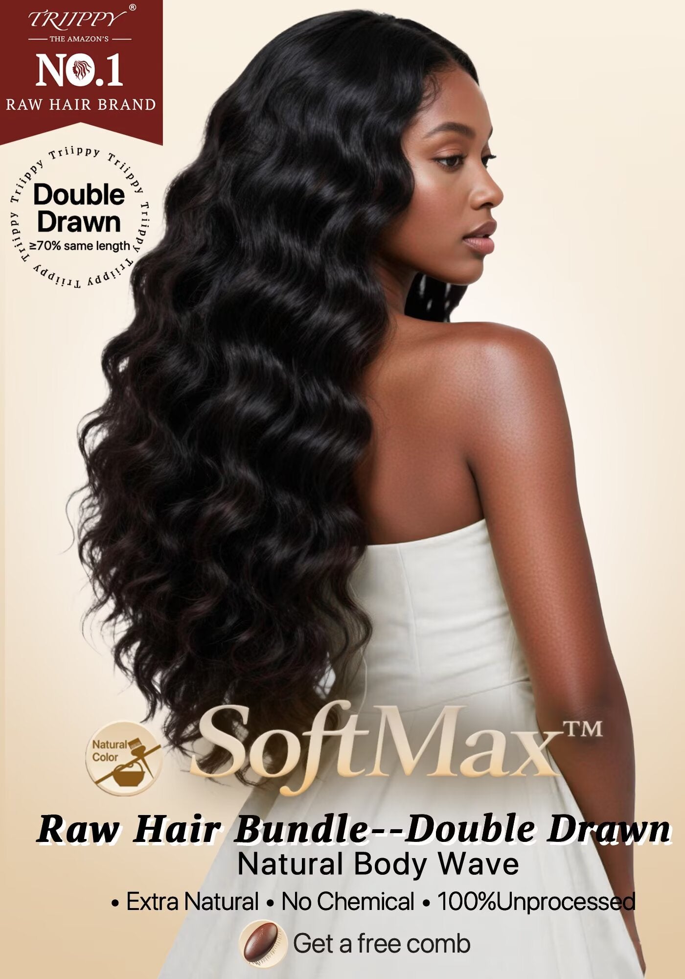 TRIIPPY Raw Natural Body Wave Bundles Human Hair,100% Cambodian Raw Hair Sew in Weave Double Drawn 3 Bundles,3X Lasting And Durable Over Virgin Hair,No.1 Raw Hair Brand On Amazon